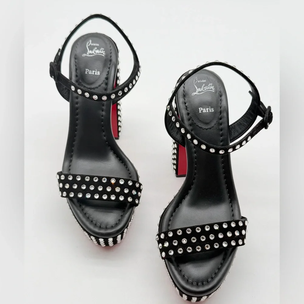 Christian Louboutin Movida Jane Crystal-Embellished Suede Platform Sandal EU37.5 - Picture 9 of 14